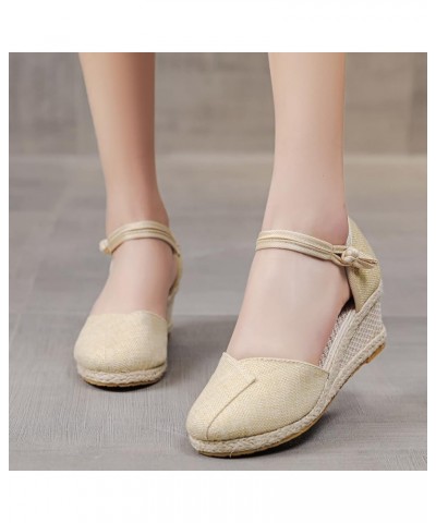 Platform Clogs Close Toed Wedges Women Wide Platform Sneakers for Women Slide Sandals Women Casual Low Heeled Sandals Beige-3...