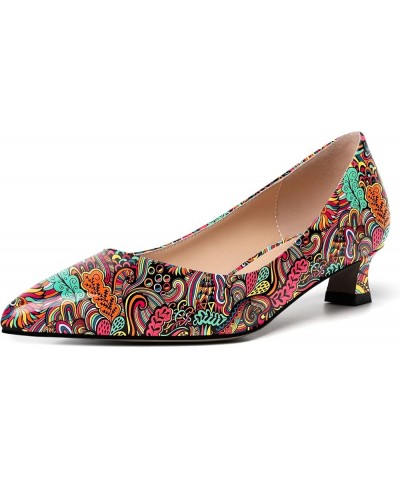 Womens Slip On Solid Casual Pointed Toe Office Suede Kitten Low Heel Pumps Shoes 1.5 Inch Colorful Graffiti $14.70 Pumps