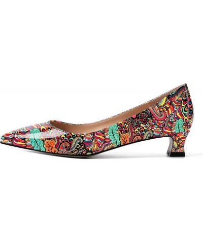 Womens Slip On Solid Casual Pointed Toe Office Suede Kitten Low Heel Pumps Shoes 1.5 Inch Colorful Graffiti $14.70 Pumps