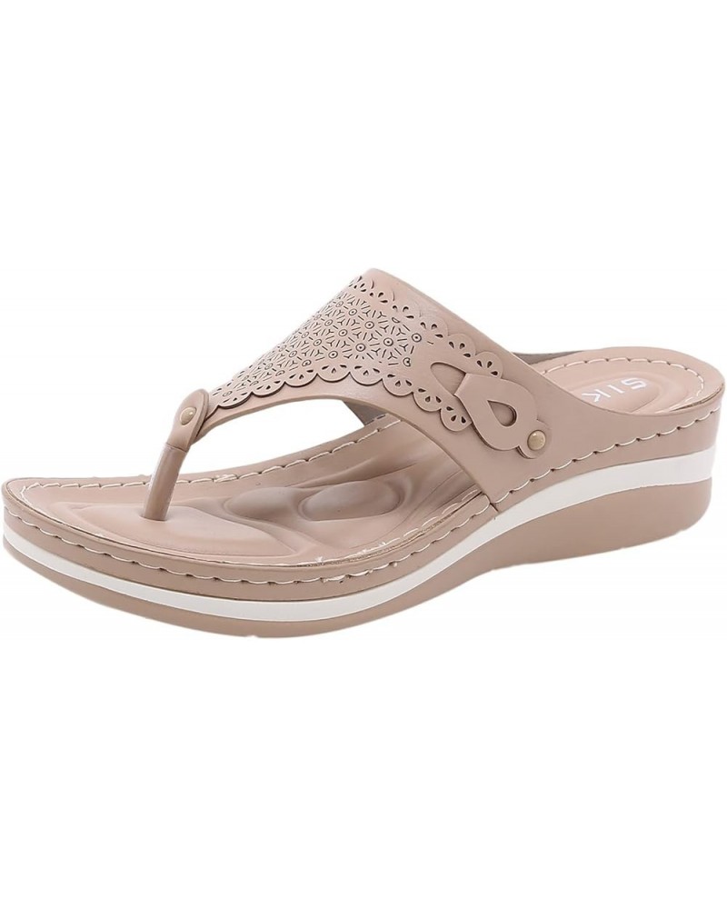 Women Vintage Arch Support Sandals Beach Summer Casual Flip Flop Clip Toe Slip on Slippers for Women Casual Wedge 9 Khaki $15...