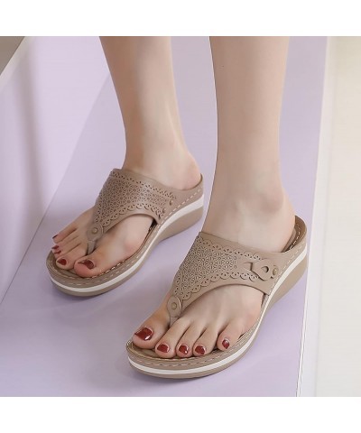 Women Vintage Arch Support Sandals Beach Summer Casual Flip Flop Clip Toe Slip on Slippers for Women Casual Wedge 9 Khaki $15...