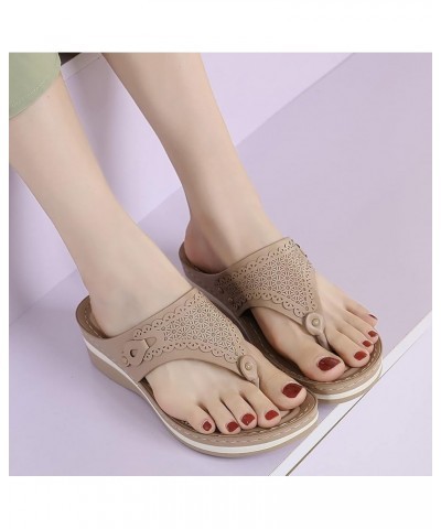 Women Vintage Arch Support Sandals Beach Summer Casual Flip Flop Clip Toe Slip on Slippers for Women Casual Wedge 9 Khaki $15...