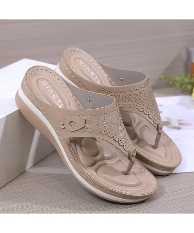 Women Vintage Arch Support Sandals Beach Summer Casual Flip Flop Clip Toe Slip on Slippers for Women Casual Wedge 9 Khaki $15...