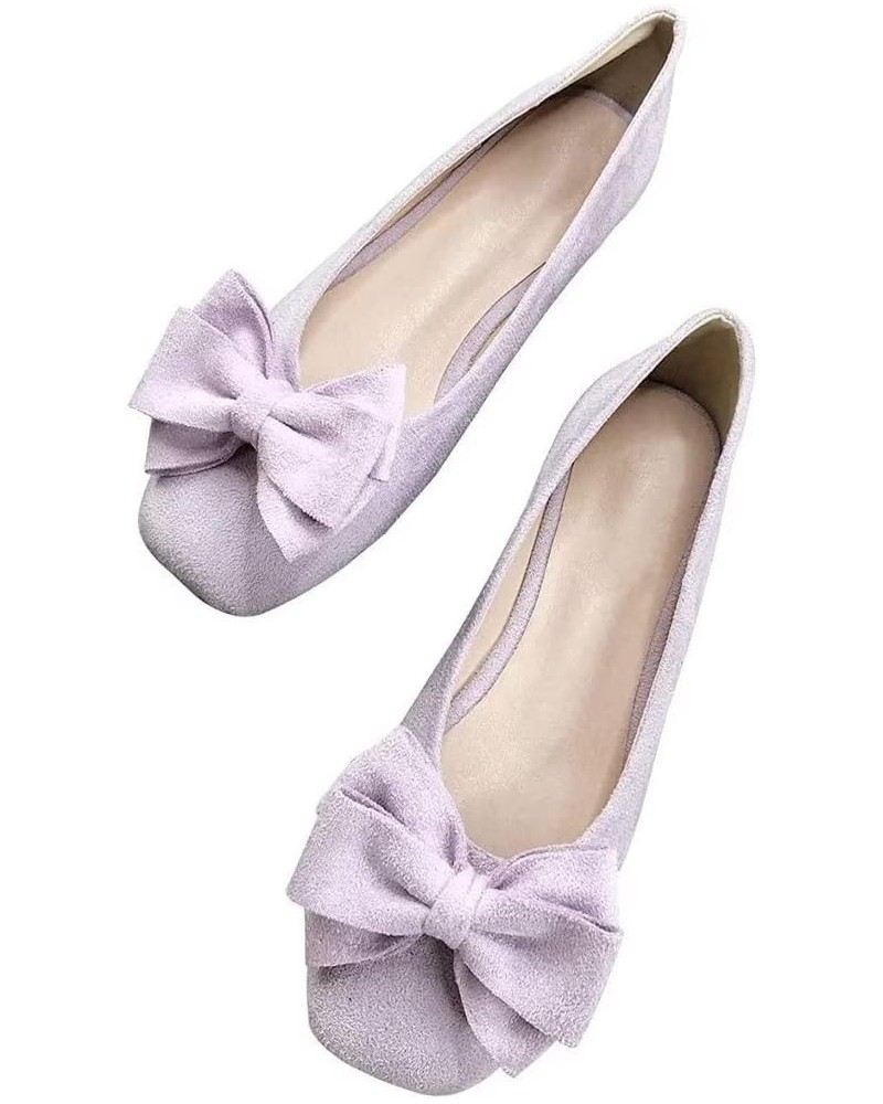 Women's Suede Flats Cute Square Toe Bowknot Ballet Flats Comfortable Slip On Casual Flats A Light Purple $15.79 Flats