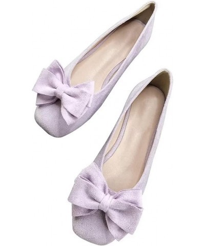 Women's Suede Flats Cute Square Toe Bowknot Ballet Flats Comfortable Slip On Casual Flats A Light Purple $15.79 Flats