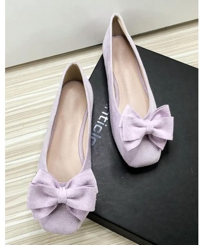 Women's Suede Flats Cute Square Toe Bowknot Ballet Flats Comfortable Slip On Casual Flats A Light Purple $15.79 Flats