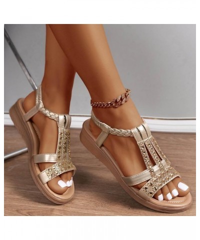 Sandals for Women Wedge Flat Open Toe Ankle Strap Espadrilles Sandals Lightweight Platform Shoes 13-nrny-gold-2 $12.44 Slippers