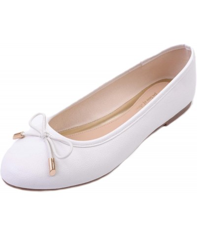 Women's Soft Cushion Comfort Round Toe Metal Trim Fashion Ballet Flats Walking Shoes White Grain Pu $8.49 Flats