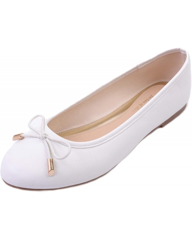 Women's Soft Cushion Comfort Round Toe Metal Trim Fashion Ballet Flats Walking Shoes White Grain Pu $8.49 Flats