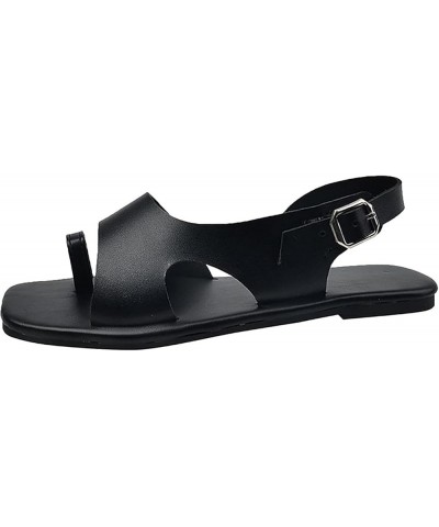 Sandals for Women Dressy Summer,Womens Round Toe Ankle Strap Hollow Out Thong Flip Flops Slip On Walking Flat Sandals Black $...