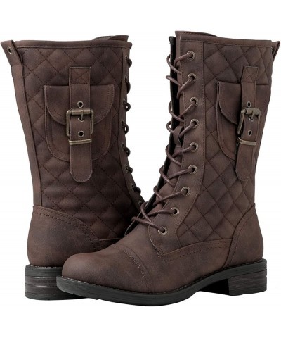 Women's Lace Up Miliraty Style Fashion Boots 19yy22brown $38.87 Boots