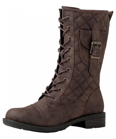 Women's Lace Up Miliraty Style Fashion Boots 19yy22brown $38.87 Boots