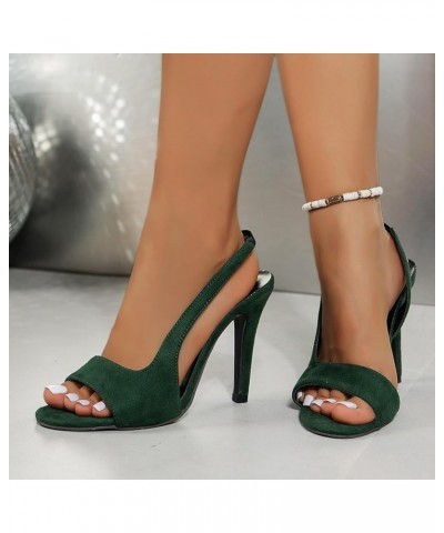 Womens High Heel Sandals Shoes Large Fish Mouth Fashionable Slim Heel Sandal Ladies Party Club Work Slippery SHoe U-548 Green...