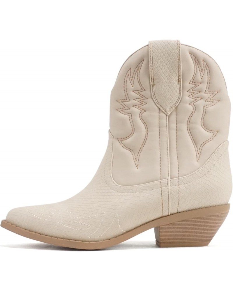 RIGGING ~ Women Western Stitched Pointe Toe Low Heel Ankle Mid Shaft Boots Cobra Nude $17.42 Boots