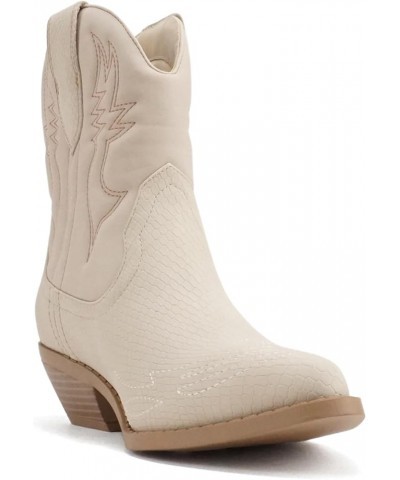 RIGGING ~ Women Western Stitched Pointe Toe Low Heel Ankle Mid Shaft Boots Cobra Nude $17.42 Boots