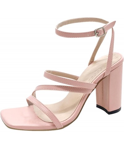 Strappy Sandals for Women Heel, Women's Fish Mouth Toe Strappy Sandals Wedge Heels Sandals Fashion Chunky Heel Shoes Z3-pink ...