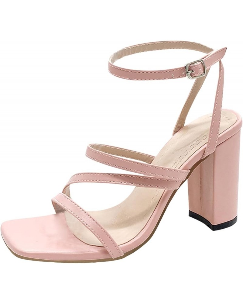 Strappy Sandals for Women Heel, Women's Fish Mouth Toe Strappy Sandals Wedge Heels Sandals Fashion Chunky Heel Shoes Z3-pink ...