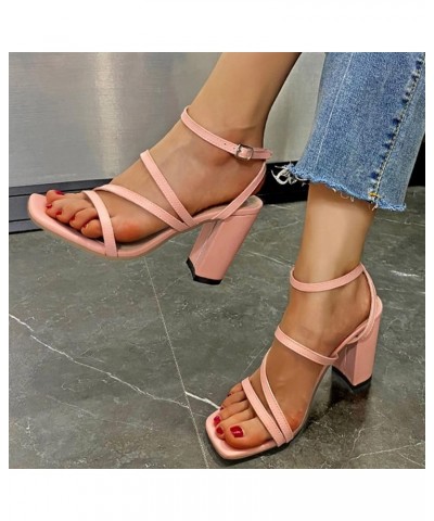 Strappy Sandals for Women Heel, Women's Fish Mouth Toe Strappy Sandals Wedge Heels Sandals Fashion Chunky Heel Shoes Z3-pink ...