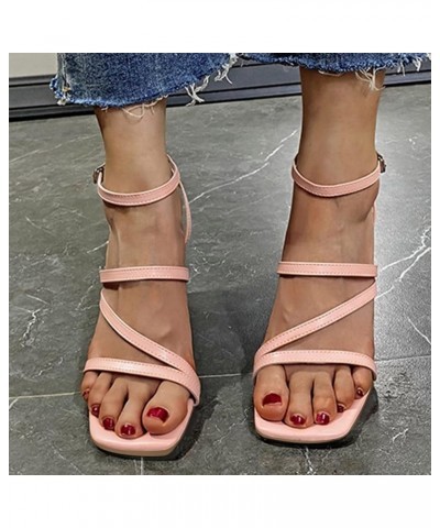 Strappy Sandals for Women Heel, Women's Fish Mouth Toe Strappy Sandals Wedge Heels Sandals Fashion Chunky Heel Shoes Z3-pink ...