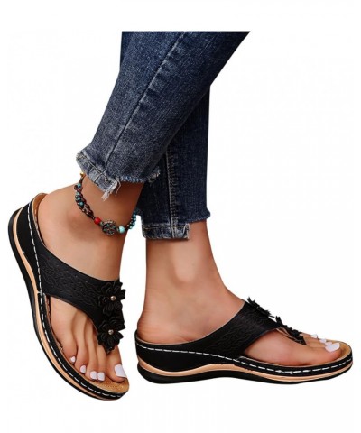 Black Flip Flop Sandals For Women Comfy Slippers Sandals Slides For Women Walking Sandals Women Flat Sandals M-black $10.05 S...