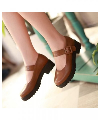 Womens Platform Mary Jane Pumps Cute Round Toe Lolita Cosplay Shoes PU Leather Buckle Straps Square Heel School Shoes (Color ...