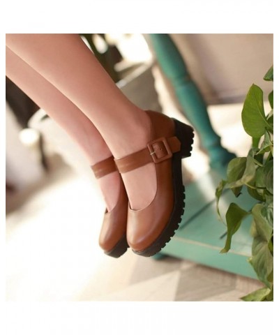 Womens Platform Mary Jane Pumps Cute Round Toe Lolita Cosplay Shoes PU Leather Buckle Straps Square Heel School Shoes (Color ...