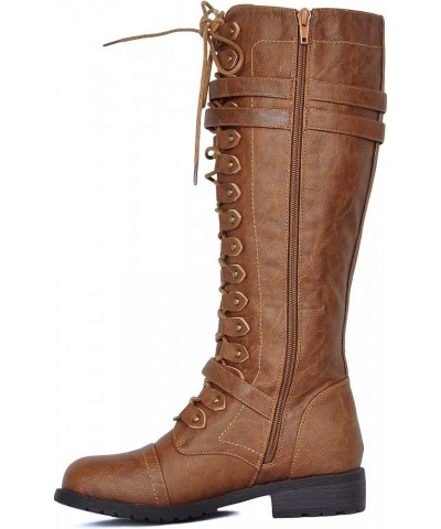 WEST COAST Women's Knee High Riding Boots Lace Up Buckles Winter Combat Boots Tan $20.68 Boots