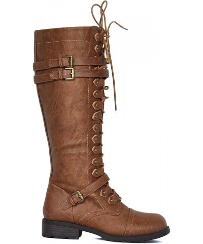 WEST COAST Women's Knee High Riding Boots Lace Up Buckles Winter Combat Boots Tan $20.68 Boots