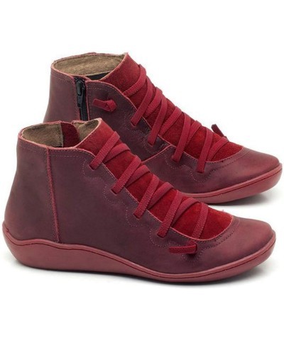 Brown Heel Boots for Women Leather Round Casual Lace-up Women's Boots Shoe Side Boots for Women with Heel Red (Red, 6.5-7) Re...