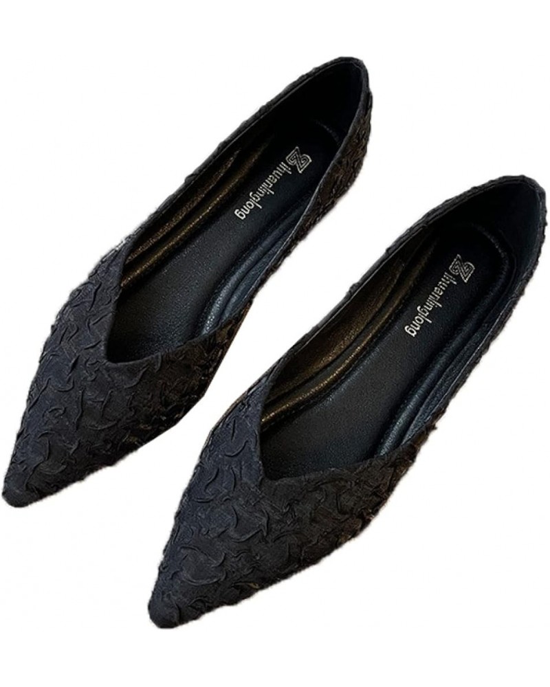 Closed Toe Flats for Women Comfortable Slip-on Working Shoes Autumn Lightweight Soft Sole Flat Shoe Black $31.79 Flats