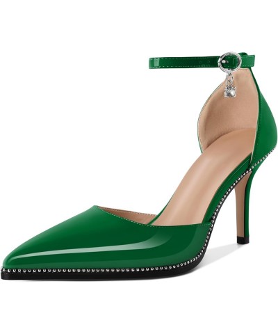 Womens High Heels Beaded Pumps Stiletto Ankle Strap Pointed Toe D'Orsay Heel Dress Shoes Patent Leather 3.5 Inch Green $26.23...