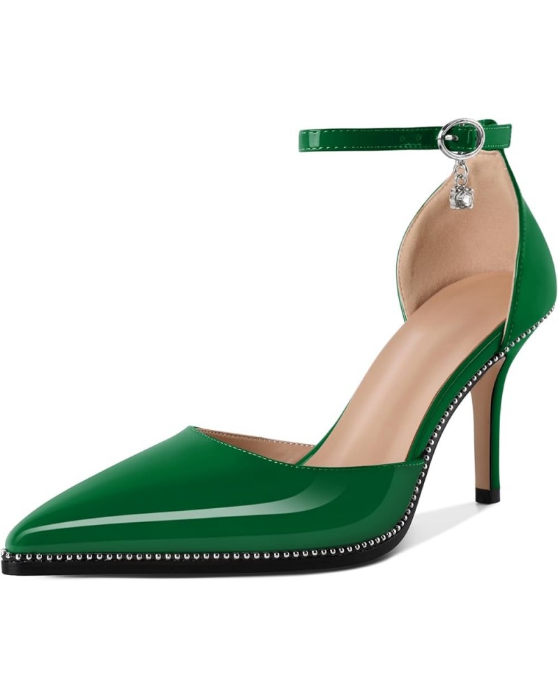 Womens High Heels Beaded Pumps Stiletto Ankle Strap Pointed Toe D'Orsay Heel Dress Shoes Patent Leather 3.5 Inch Green $26.23...