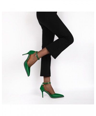 Womens High Heels Beaded Pumps Stiletto Ankle Strap Pointed Toe D'Orsay Heel Dress Shoes Patent Leather 3.5 Inch Green $26.23...