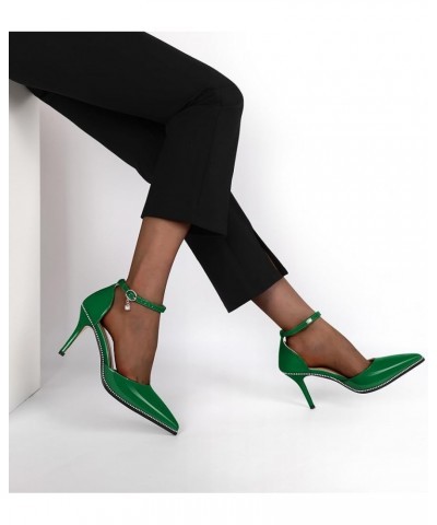 Womens High Heels Beaded Pumps Stiletto Ankle Strap Pointed Toe D'Orsay Heel Dress Shoes Patent Leather 3.5 Inch Green $26.23...