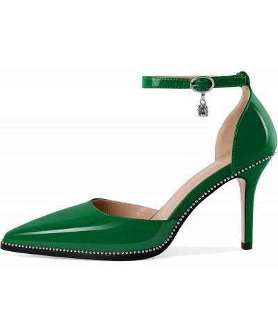 Womens High Heels Beaded Pumps Stiletto Ankle Strap Pointed Toe D'Orsay Heel Dress Shoes Patent Leather 3.5 Inch Green $26.23...