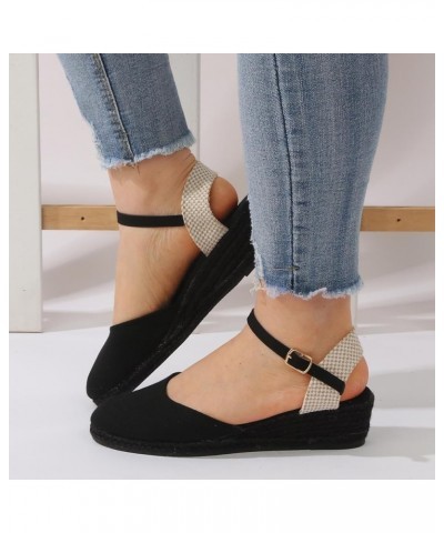 Platform Wedge Sandals for Women, Black Brown White Nude Espadrille Closed Toe Wedge Sandals Ladies Arch Support Sandals 04-b...