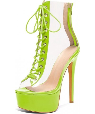 Women's Peep Toe Platform Heels Heeled Sandals Stiletto High Heel Clear PVC Sexy Lace Up Ankle Boots Light Green $39.20 Sandals