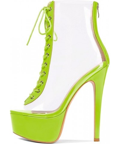 Women's Peep Toe Platform Heels Heeled Sandals Stiletto High Heel Clear PVC Sexy Lace Up Ankle Boots Light Green $39.20 Sandals