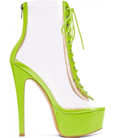 Women's Peep Toe Platform Heels Heeled Sandals Stiletto High Heel Clear PVC Sexy Lace Up Ankle Boots Light Green $39.20 Sandals