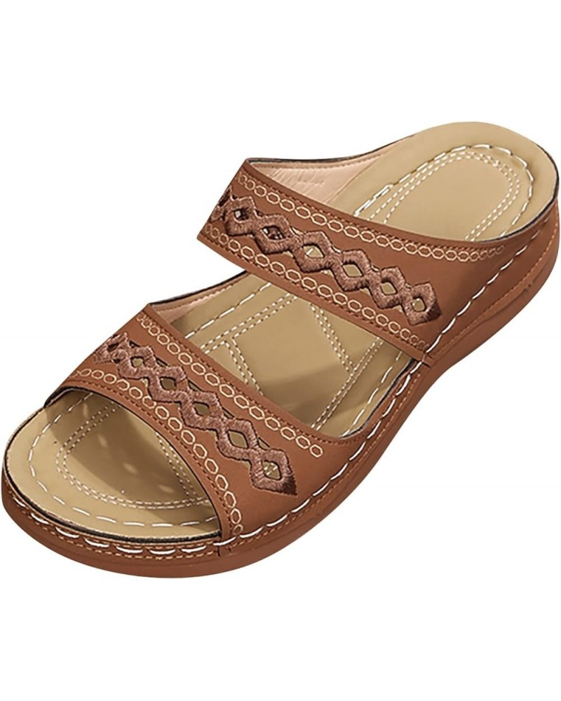 Womens Platform Espadrille Sandal Mid Heel Open Toe Ankle Strap T-Strap Thong Flip-Flop Sandal 86-hyems-1-brown $11.76 Sandals