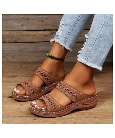 Womens Platform Espadrille Sandal Mid Heel Open Toe Ankle Strap T-Strap Thong Flip-Flop Sandal 86-hyems-1-brown $11.76 Sandals