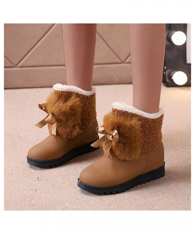 Ladies Fashion Fashion Bow Knot Thick Soled Cotton Shoes Plush Warm Short Snow Boots Boots for Women with Heel Leather (Grey,...