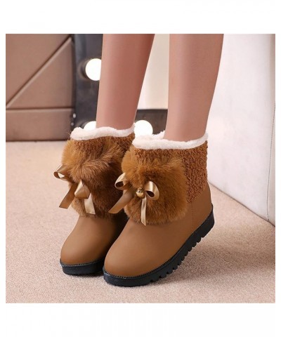 Ladies Fashion Fashion Bow Knot Thick Soled Cotton Shoes Plush Warm Short Snow Boots Boots for Women with Heel Leather (Grey,...