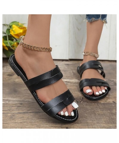 Sandals Women Round Toe Sandals Fashion Dress Shoes for Women Bohemian Pearl Crystal Flat Sandals Black Sandals Women Black $...