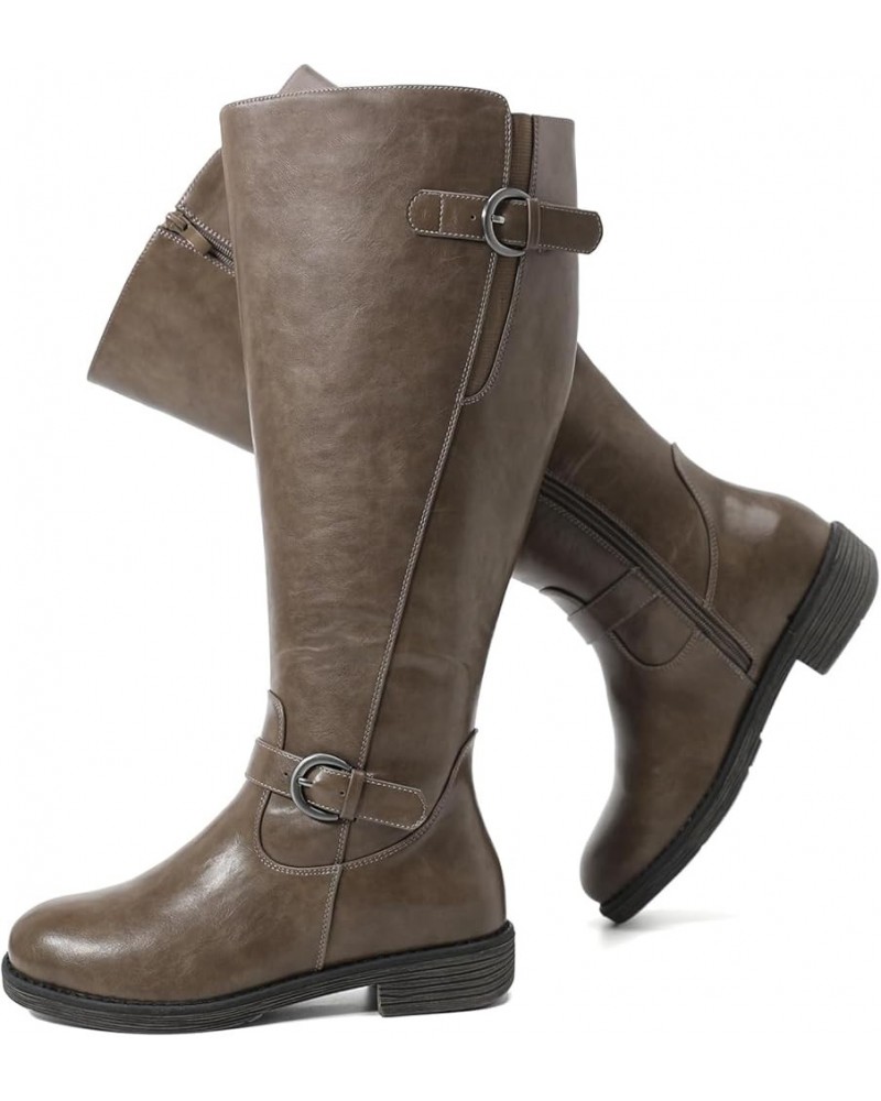 Women's Extra Wide Calf Knee High Boots, Wide Width Ridding Boots Low Heel Plus Size Tall Boots. Grey 706 $46.55 Boots