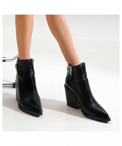 Women Pointed Toe High Heel Chunky Heel Slip On Fashion Party Shoes Boots Womens Chunky Boots Black $30.07 Boots