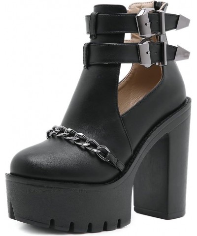 Womens Cutout Ankle Boots Chains Goth Buckle Platform Chunky High Heel Boots,size 9 Black $29.75 Boots