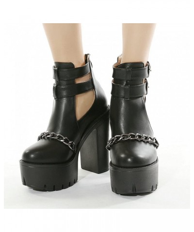 Womens Cutout Ankle Boots Chains Goth Buckle Platform Chunky High Heel Boots,size 9 Black $29.75 Boots