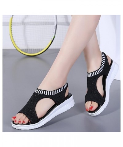 Women Fish Mouth Sandals Wedge Platform Platform Sandals Boho Sandals Summer Casual Dress Shoes for Women Low Heel Black $14....