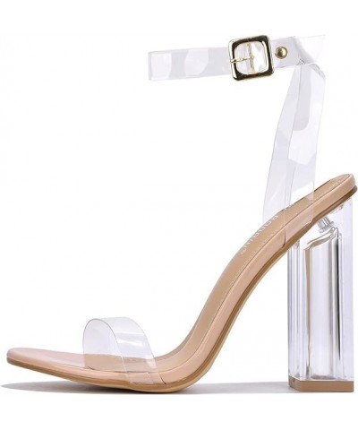 Maria-7 SELLER Lucite Clear Perspex Glitter Block Heel Sandals Black Nude Clear Strap $14.65 Sandals